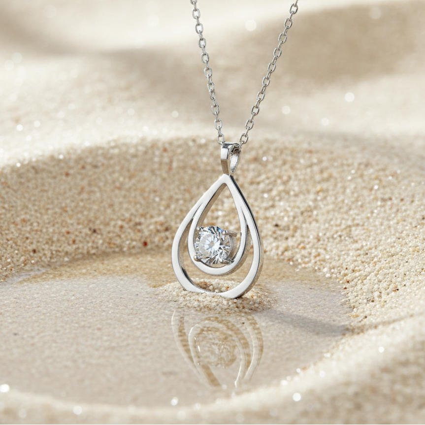 1 Carat Round Cut Silver Moissanite Pendant