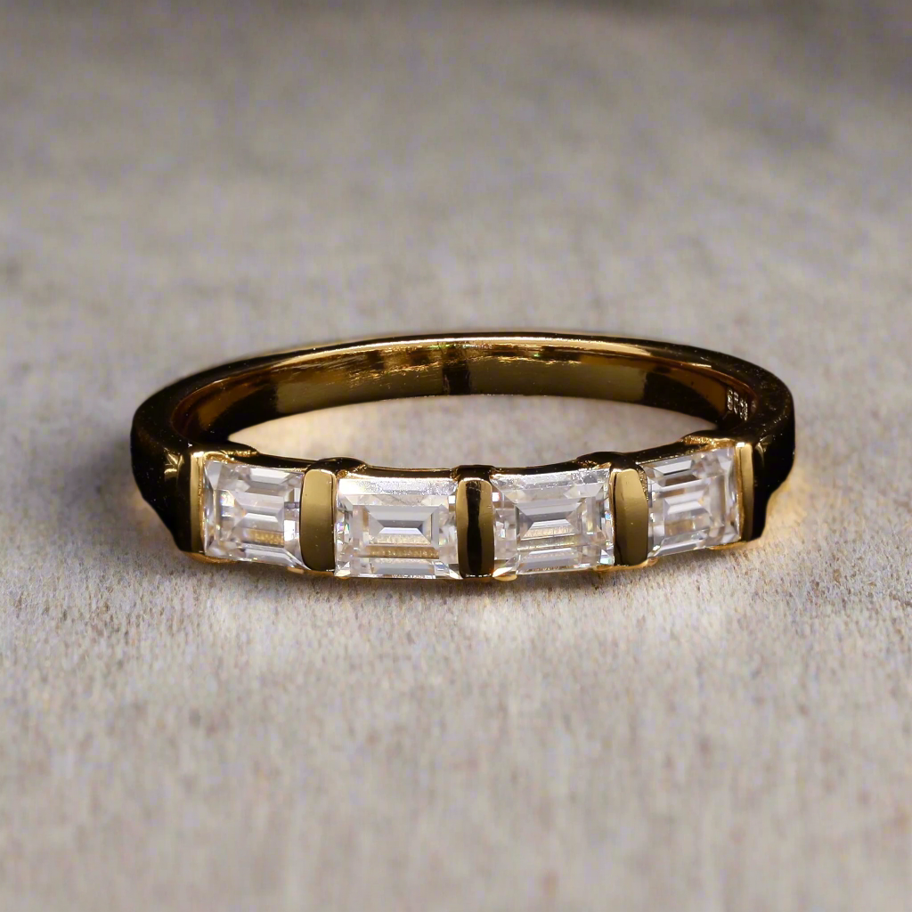 Moissanite Baguette cut 4 Stone Ring in Sterling Silver