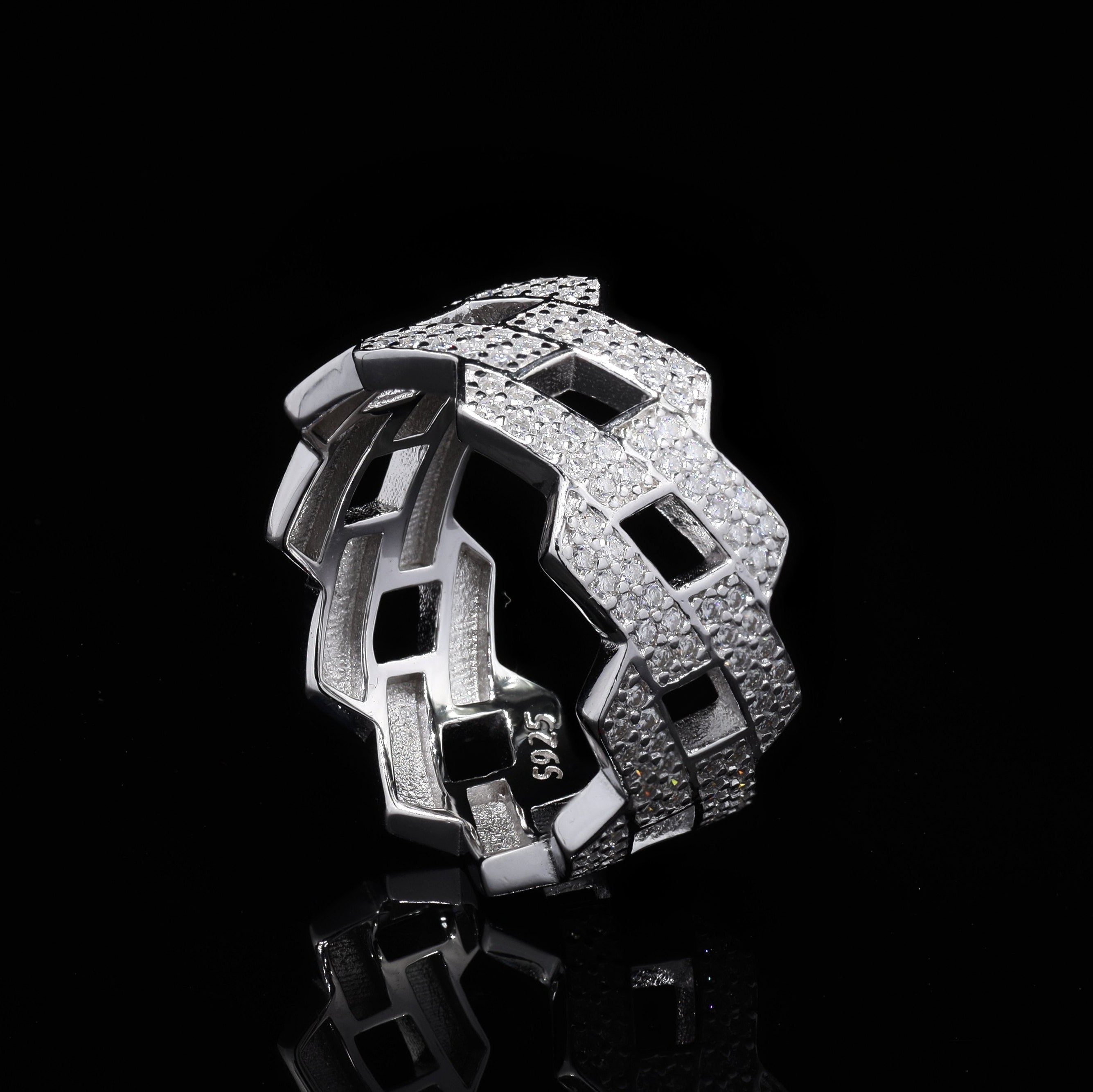 Prong Cuban Ring for him in Sterling Silver with Moissanite