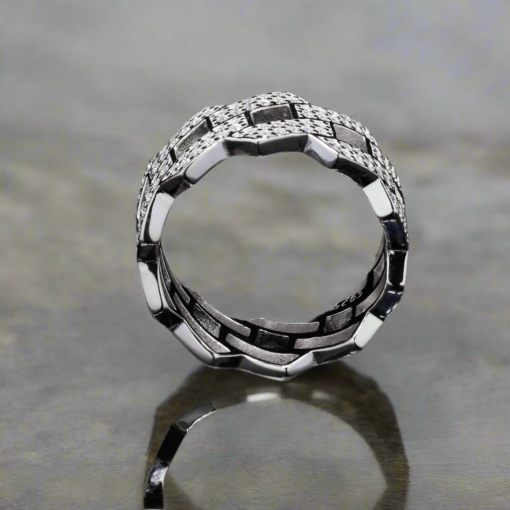 Prong Cuban Ring for him in Sterling Silver with Moissanite