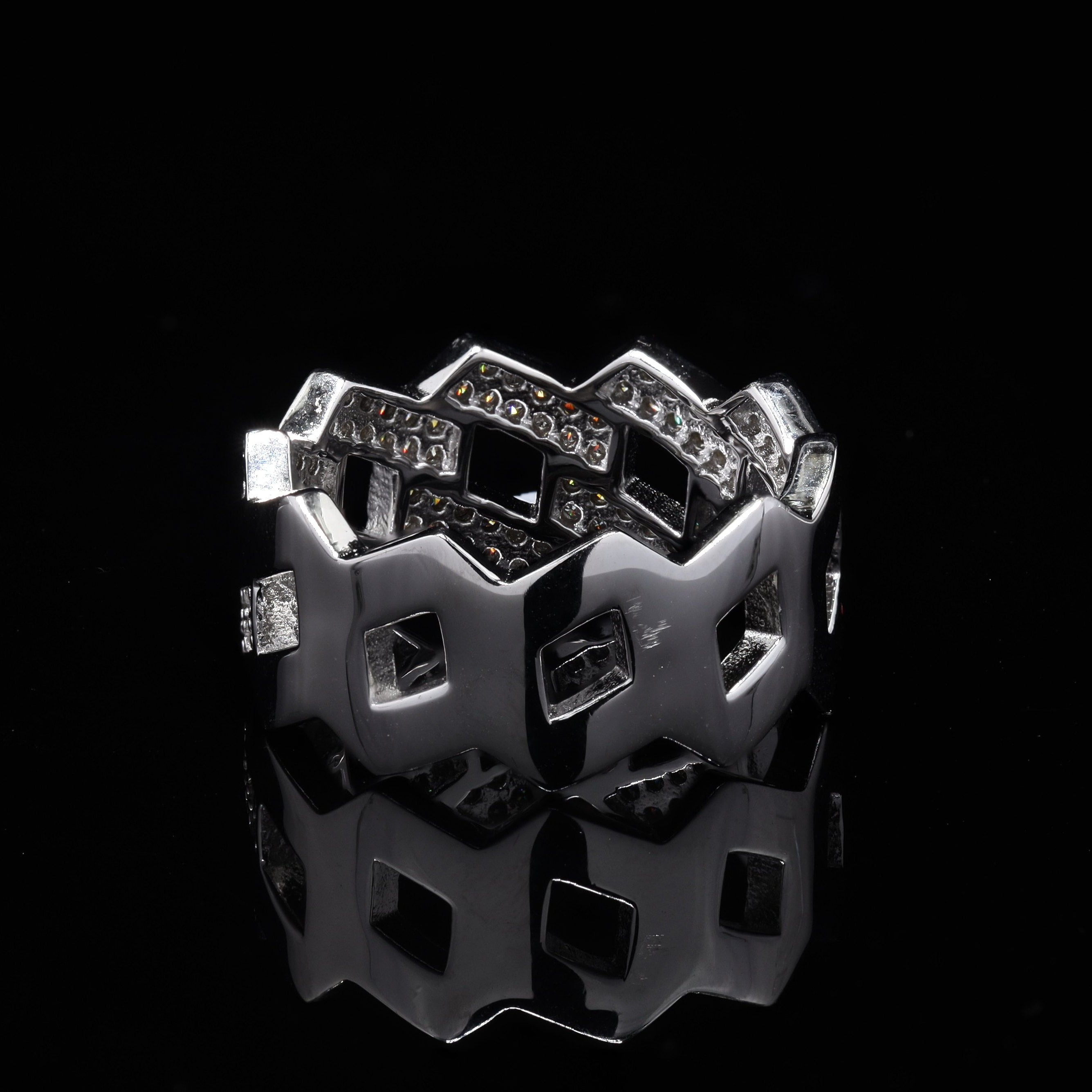 Prong Cuban Ring for him in Sterling Silver with Moissanite