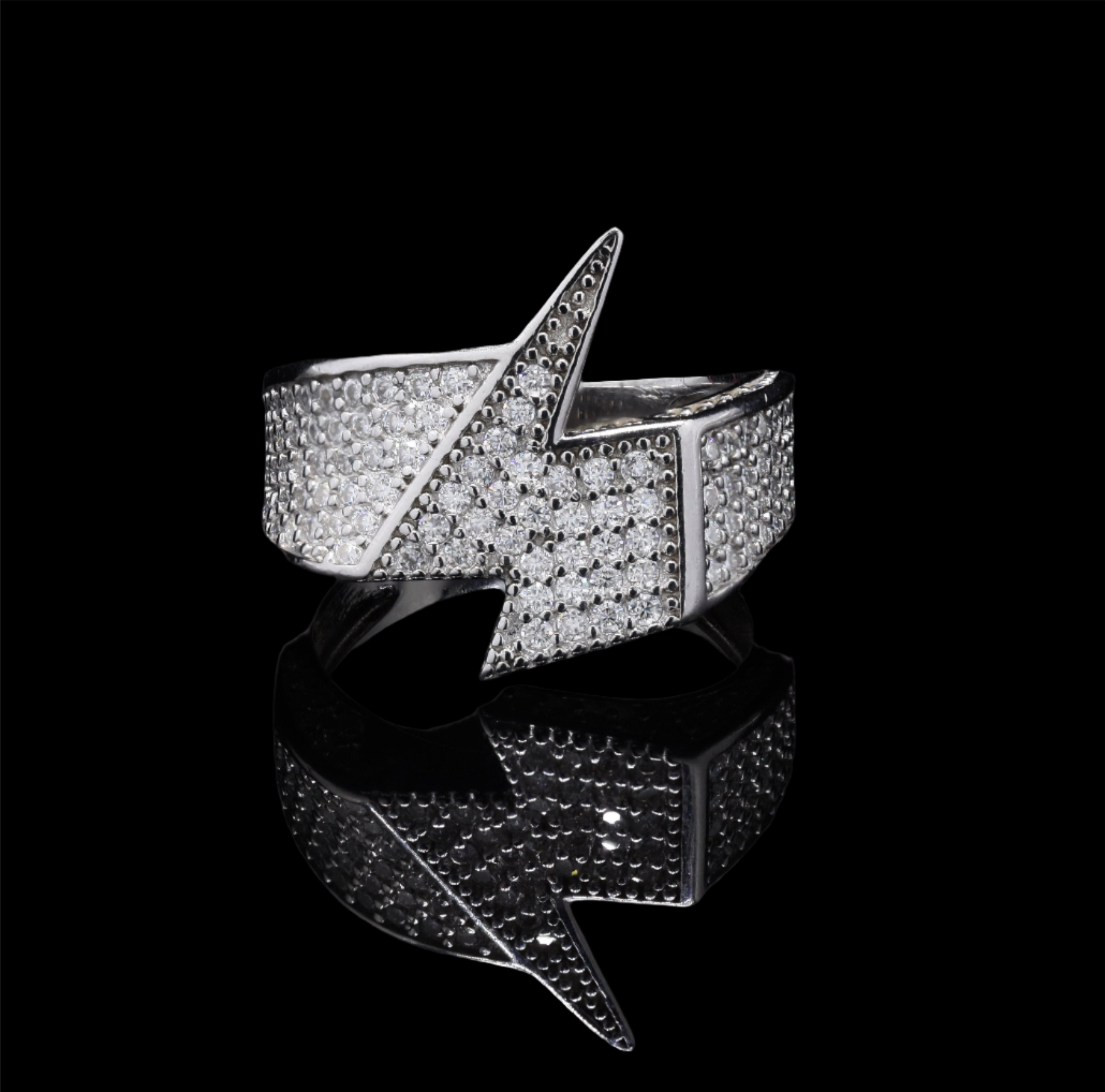Silver Moissanite Thunder Ring in Sterling Silver for him