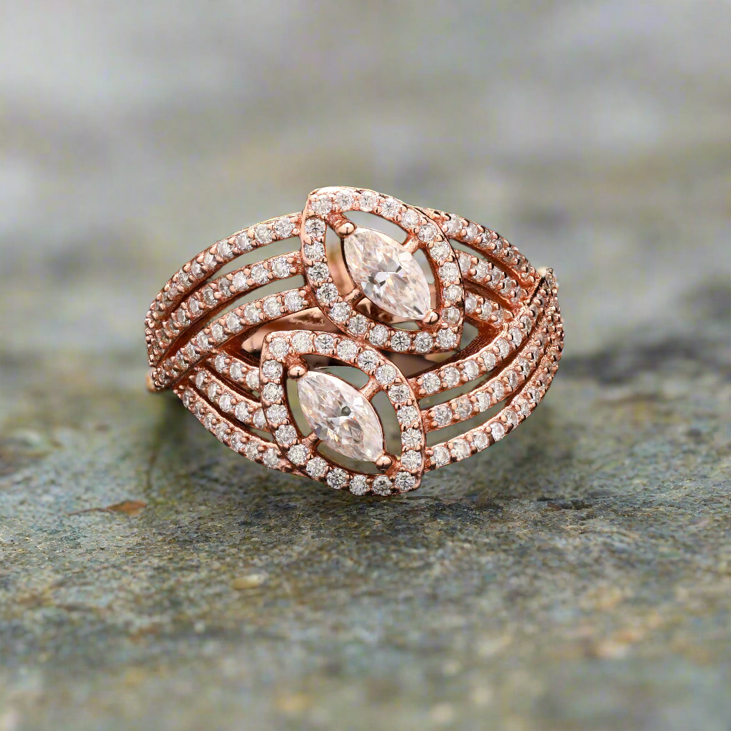 Marquise Grove Ring with Moissanite in Sterling Silver