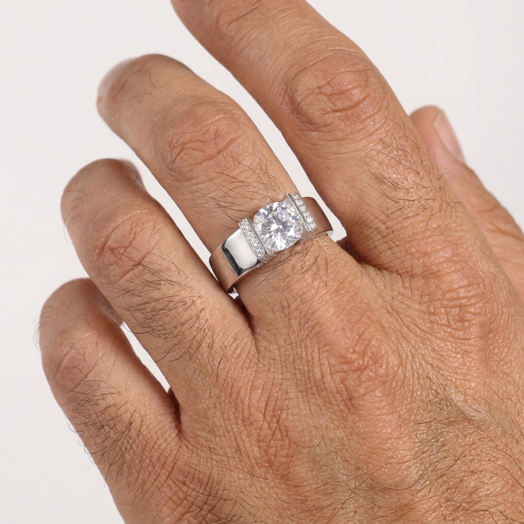 Starlit Crown Moissanite Solitaire Engagement Ring in 925 Silver for Men