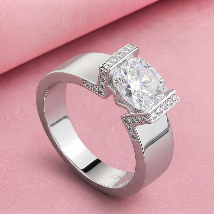 Starlit Crown Moissanite Solitaire Engagement Ring in 925 Silver for Men