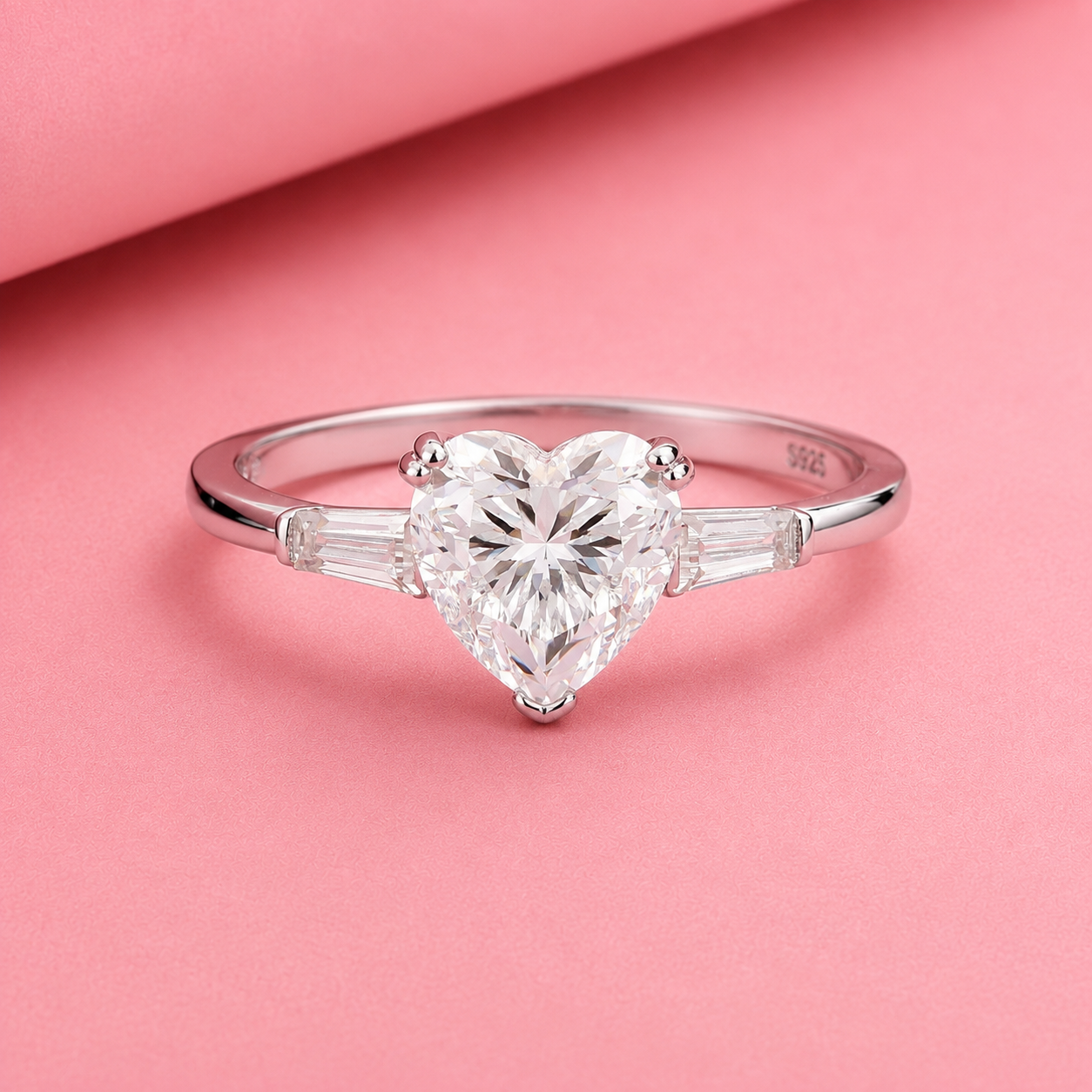 Heart shape Moissanite Ring in Sterling Silver, Proposal Ring
