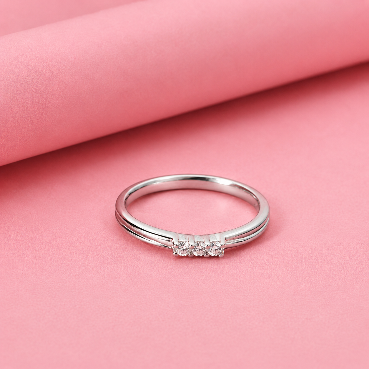Minimal 3 stone Moissanite Ring in Sterling Silver