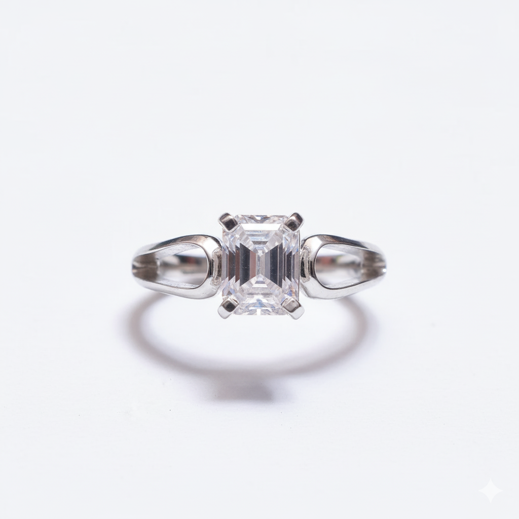 Emerald cut Ring for men in Sterling Silver with Moissanite
