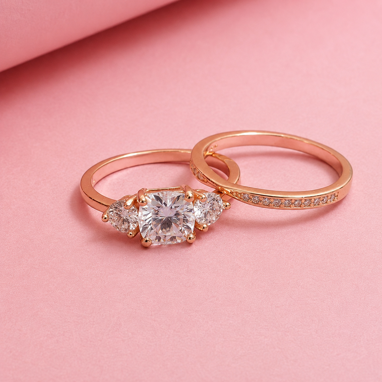 3 Stone Engagement Ring WIth a Band, Moissanite in Sterling Silver