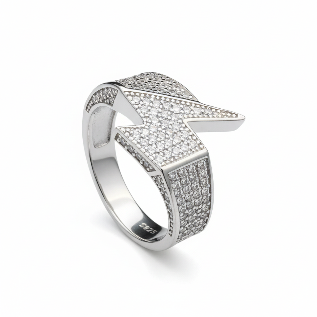 Silver Moissanite Thunder Ring in Sterling Silver for him