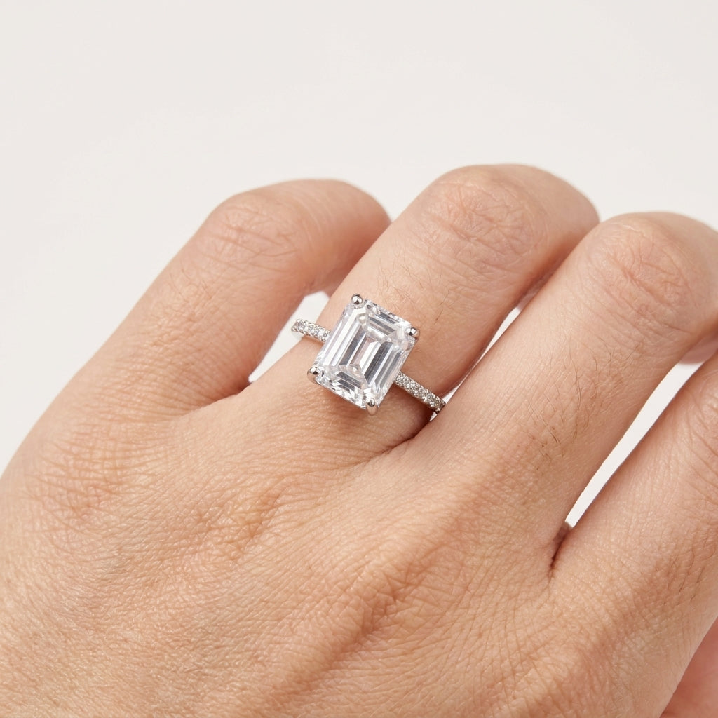 Mouni Roy inspired Emerald Cut Engagement Ring in Sterling Silver