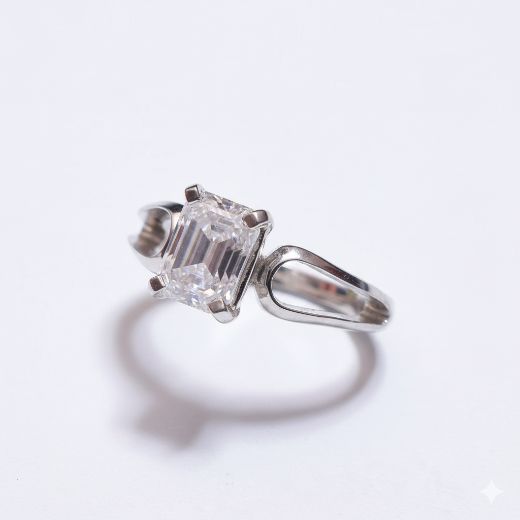 Emerald cut Ring for men in Sterling Silver with Moissanite