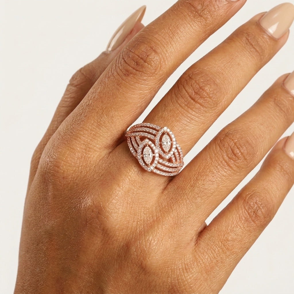 Marquise Grove Ring with Moissanite in Sterling Silver
