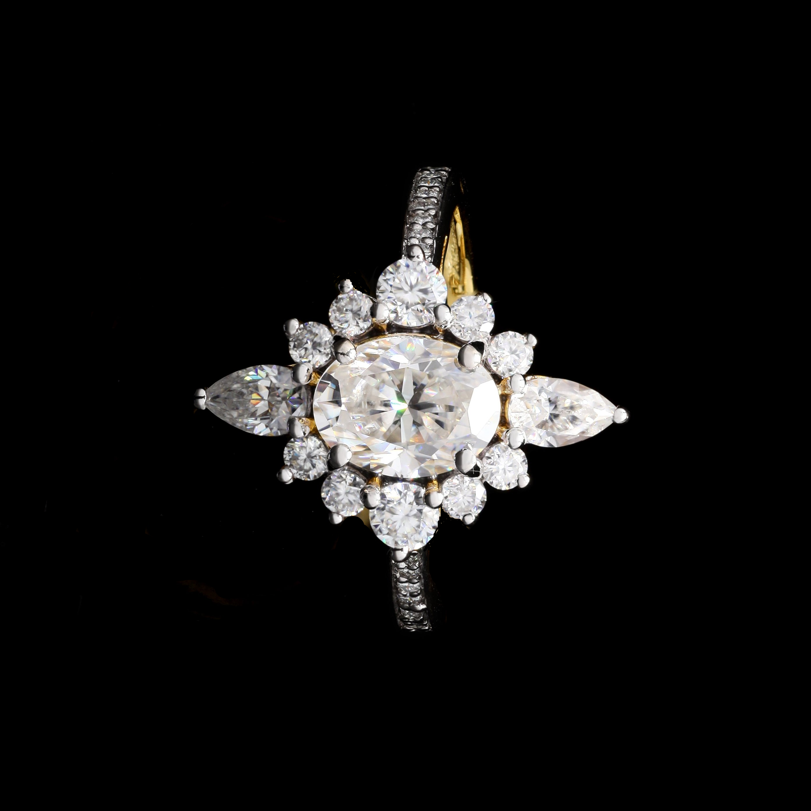 Sunburst Sunflower Engagement Ring with Moissanite in Sterling Silver