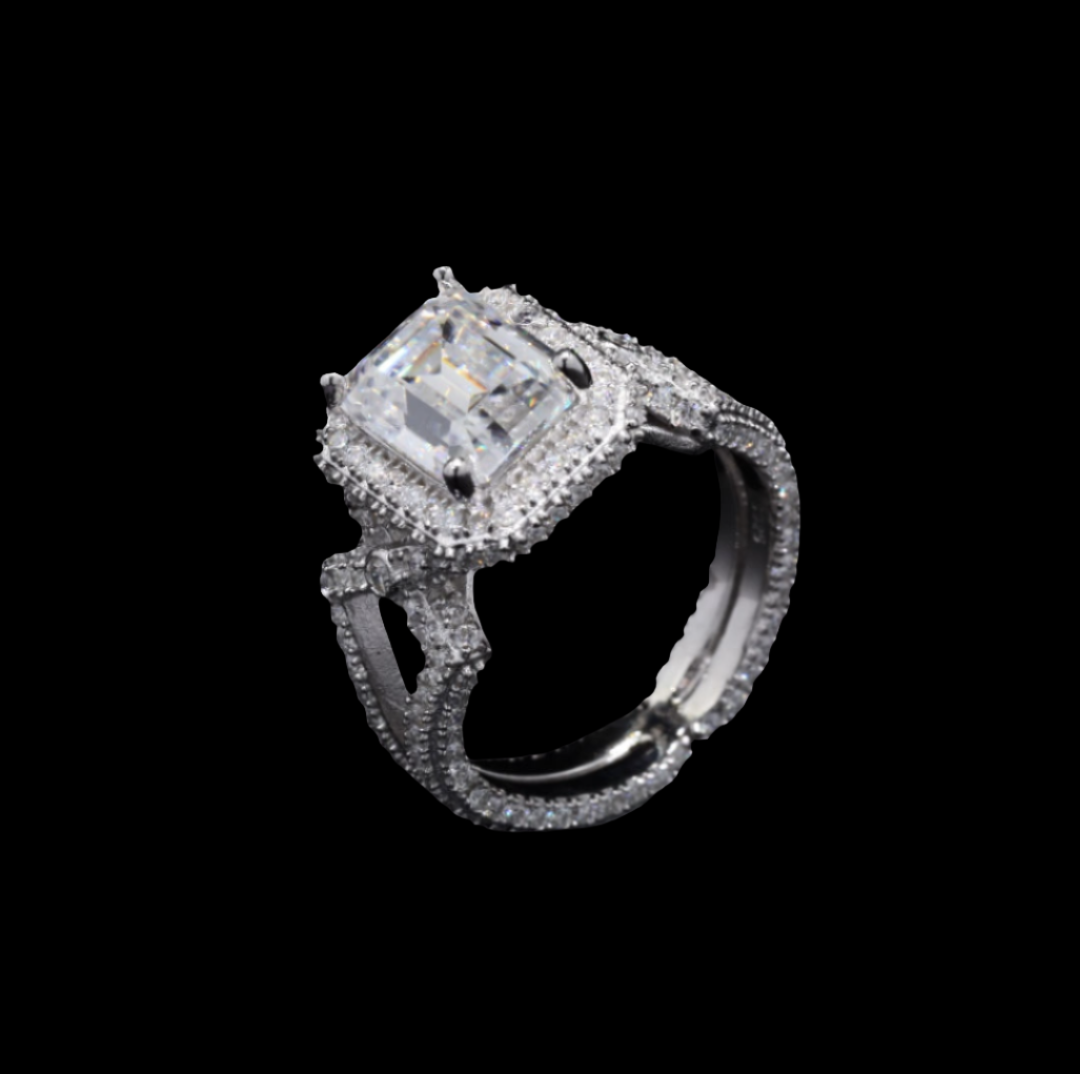 Sterling Silver Stunner Radiant Ring with Moissanite in Sterling Silver