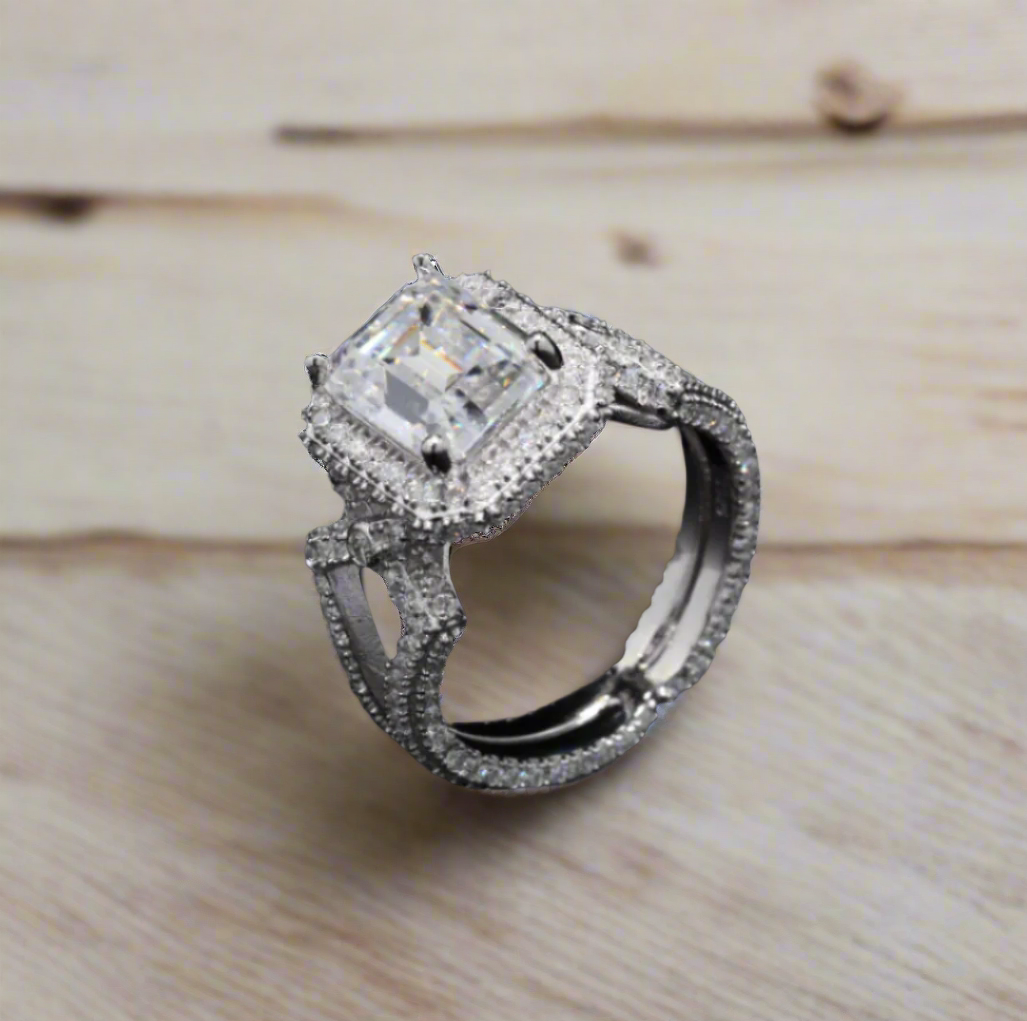 Sterling Silver Stunner Radiant Ring with Moissanite in Sterling Silver