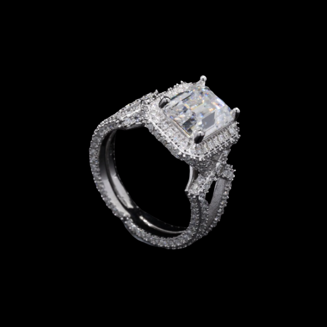 Sterling Silver Stunner Radiant Ring with Moissanite in Sterling Silver