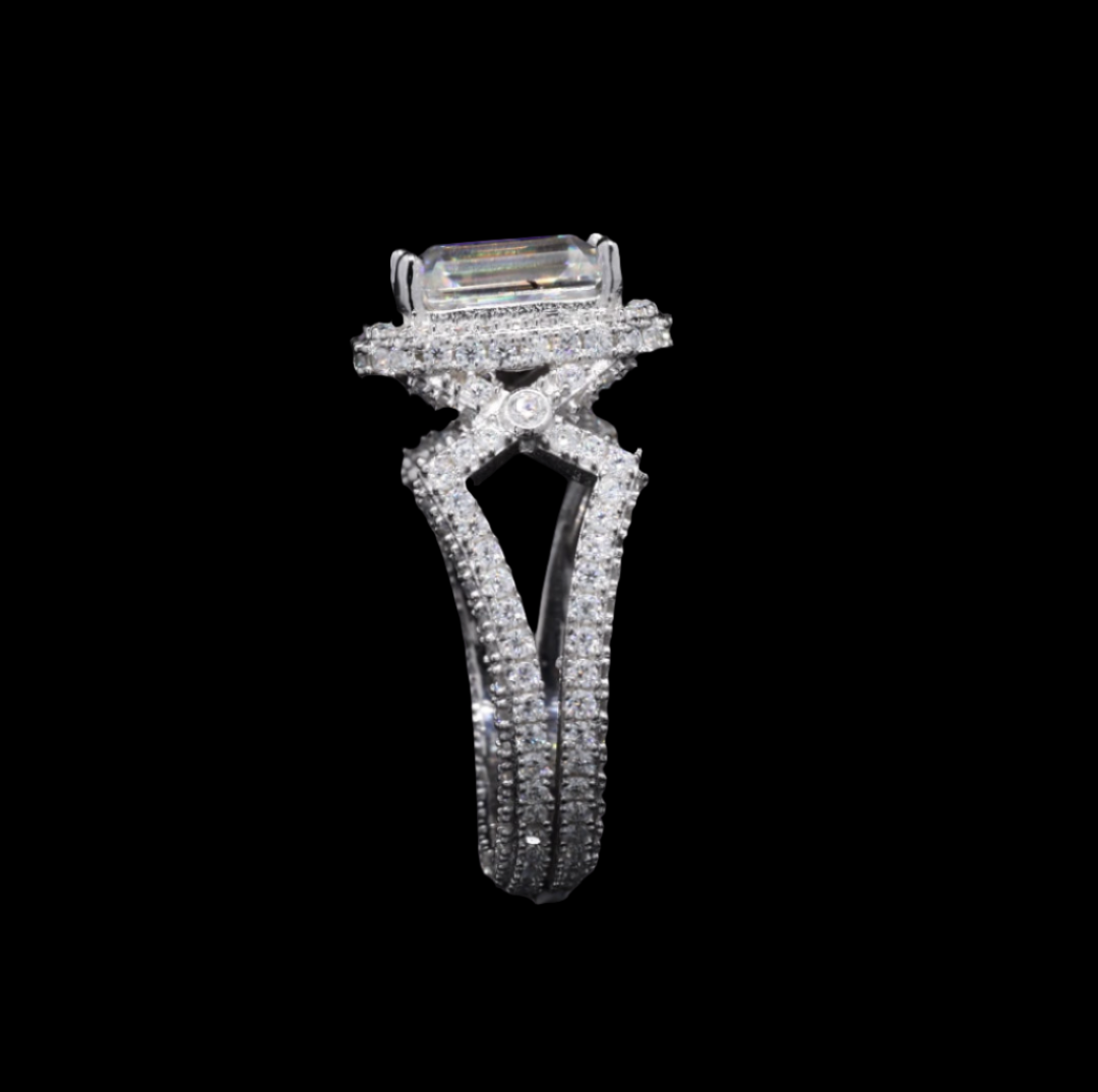 Sterling Silver Stunner Radiant Ring with Moissanite in Sterling Silver