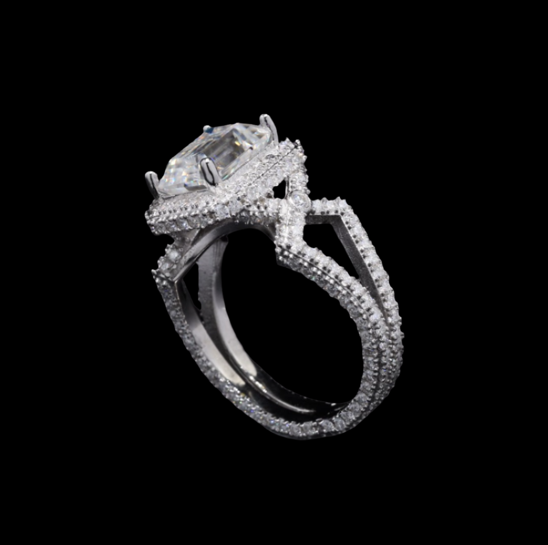 Sterling Silver Stunner Radiant Ring with Moissanite in Sterling Silver