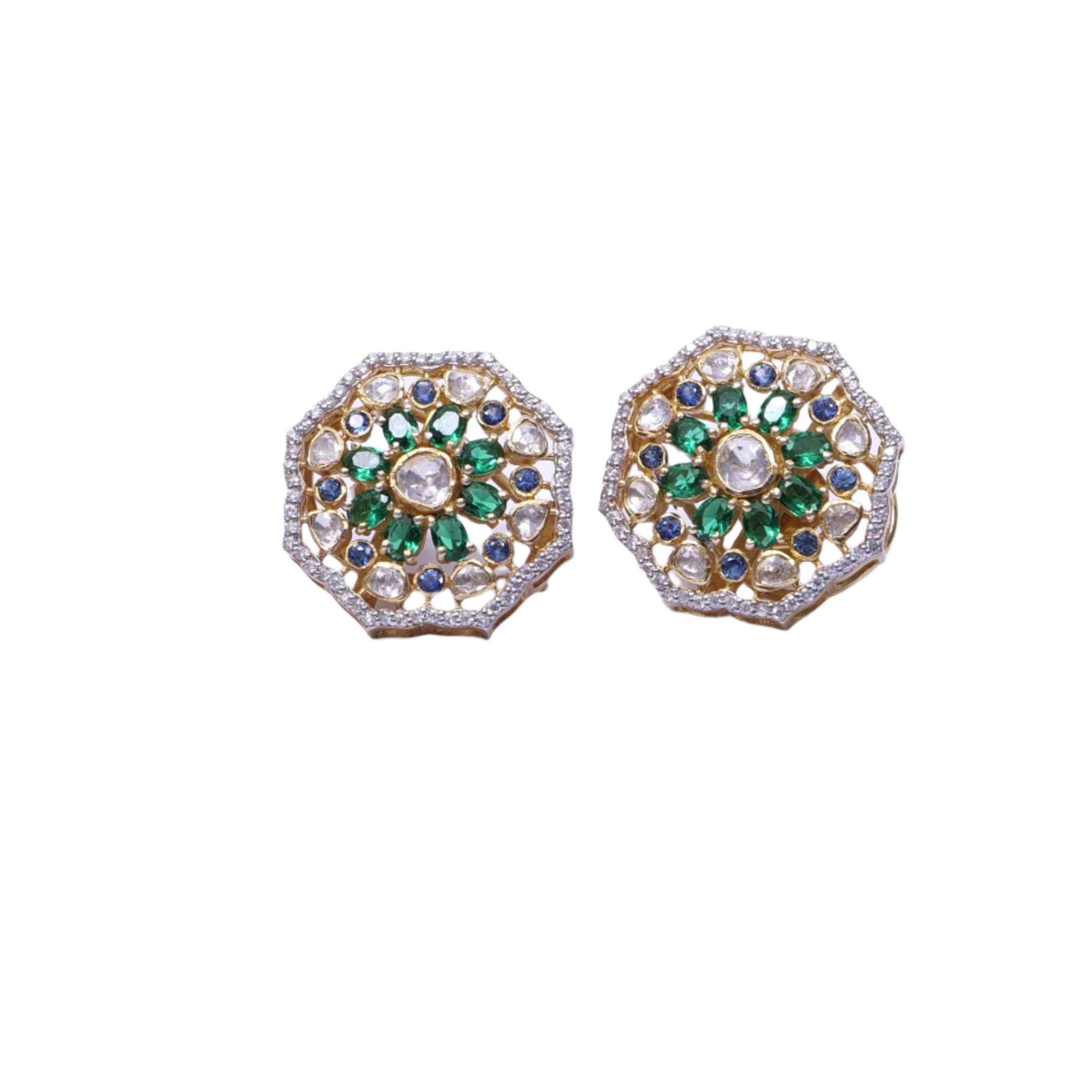 Hexagon Kundan Polki Studs Earrings