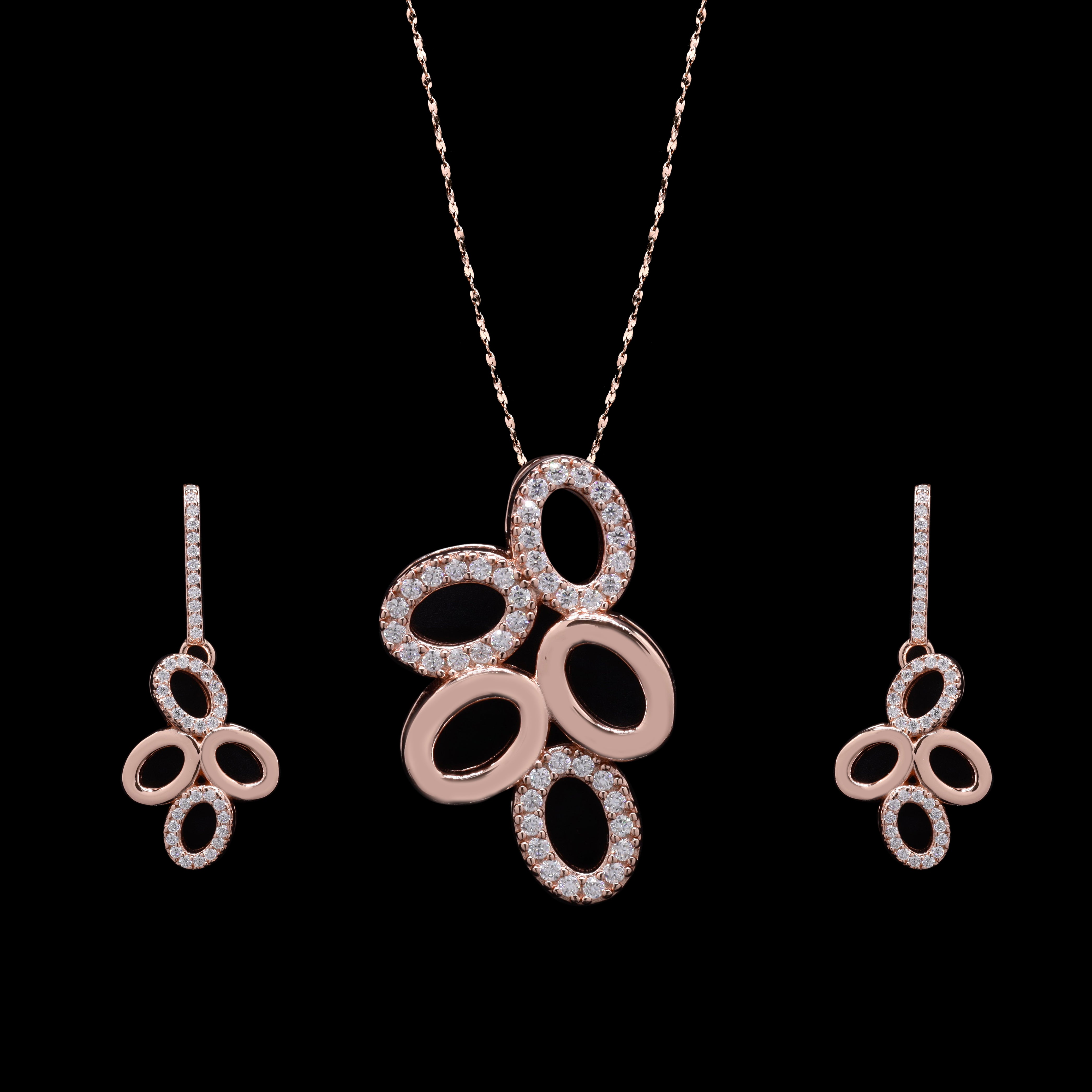 Silver Moissanite Rose Gold Plated Pendant Set for Women