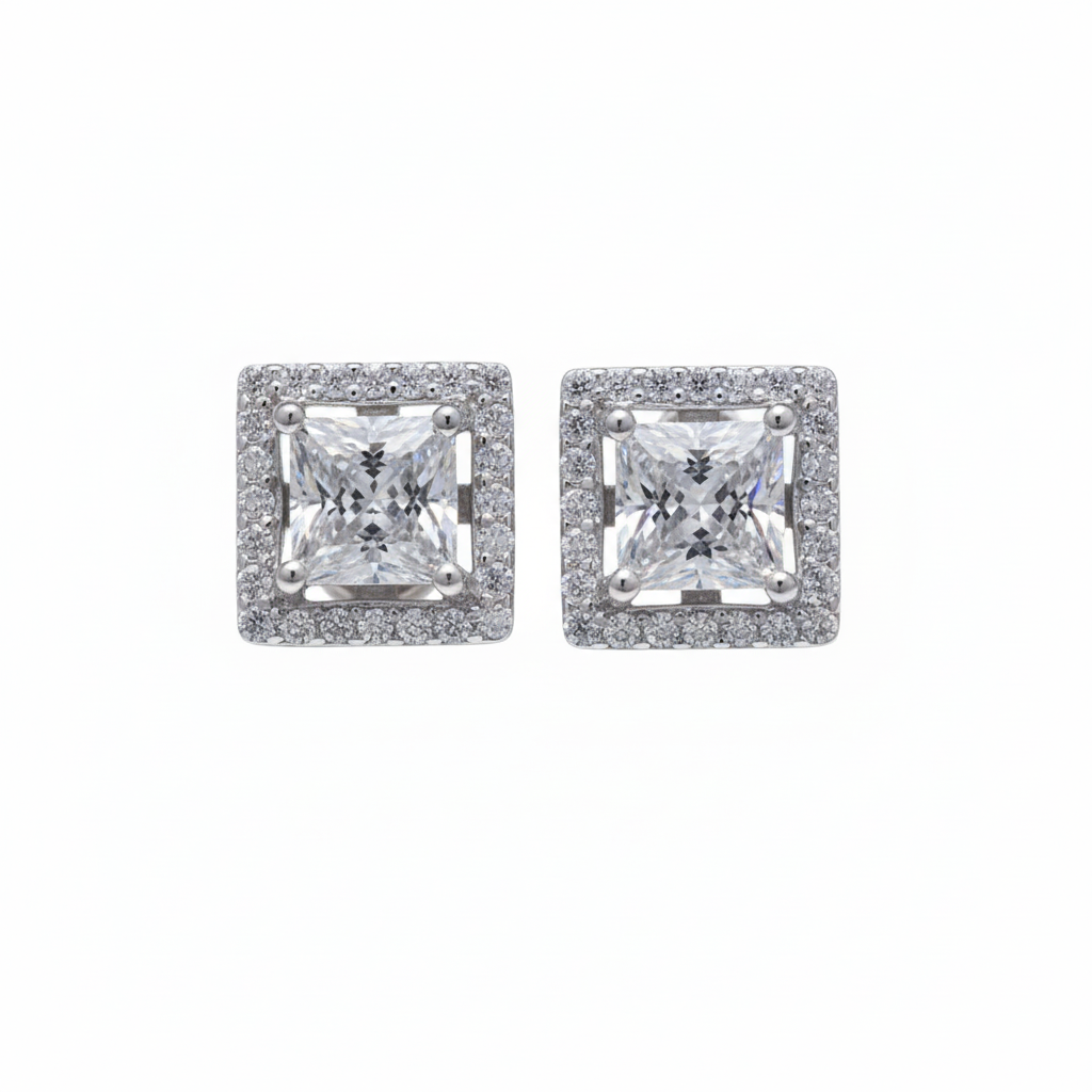 Timeless Square Brilliance Sterling Silver Moissanite Studs