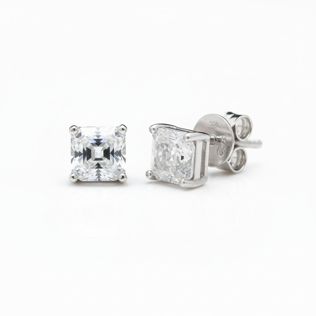 Square Moissanite Diamond Studs in Sterling SIlver