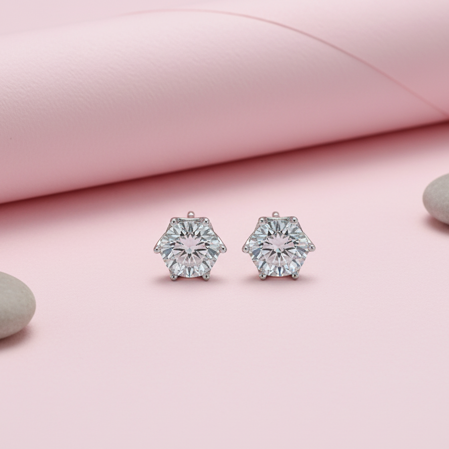 Nova Round Moissanite 925 Silver Studs, 2.5 Carat