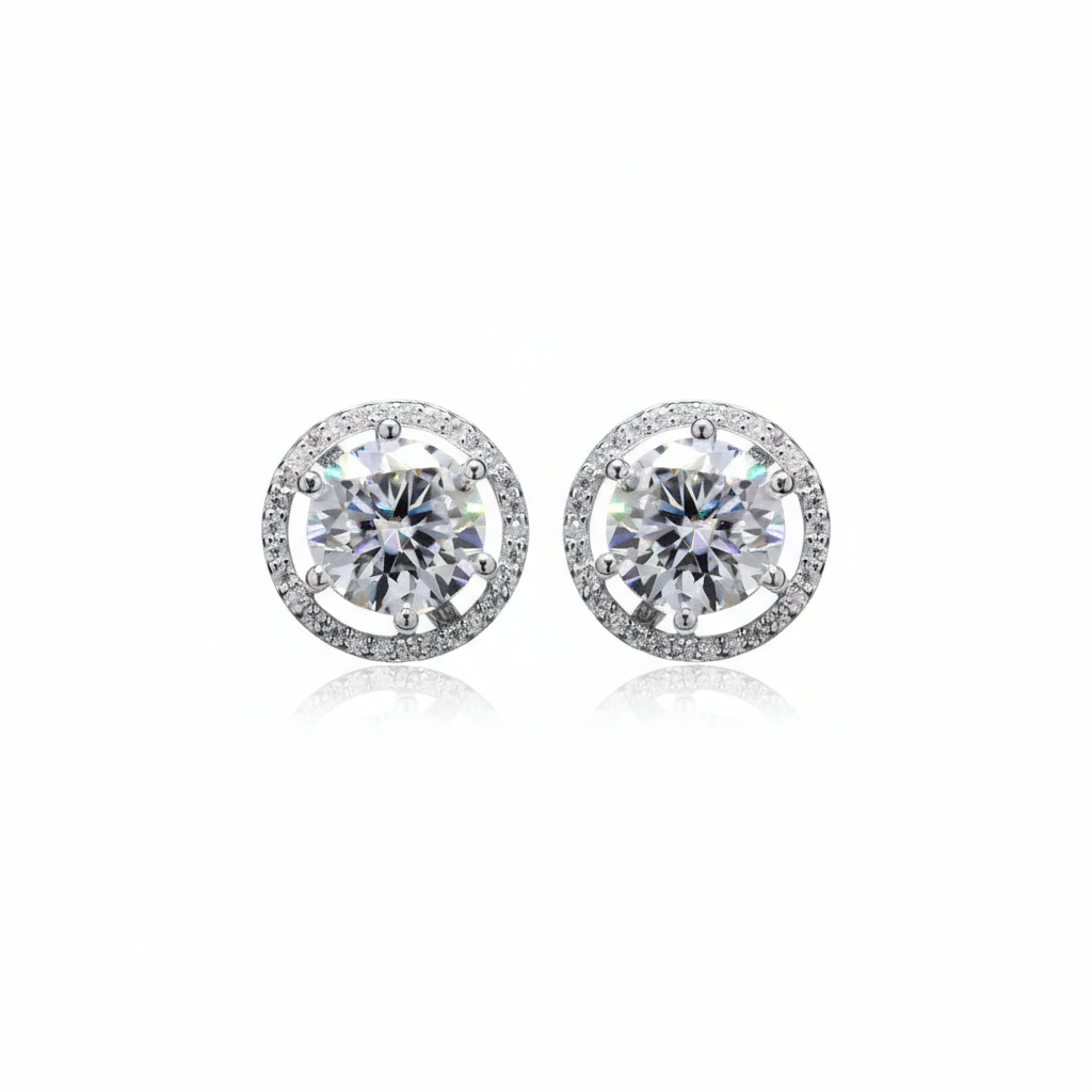 Round Brilliant Moissanite Silver Studs for daily wear