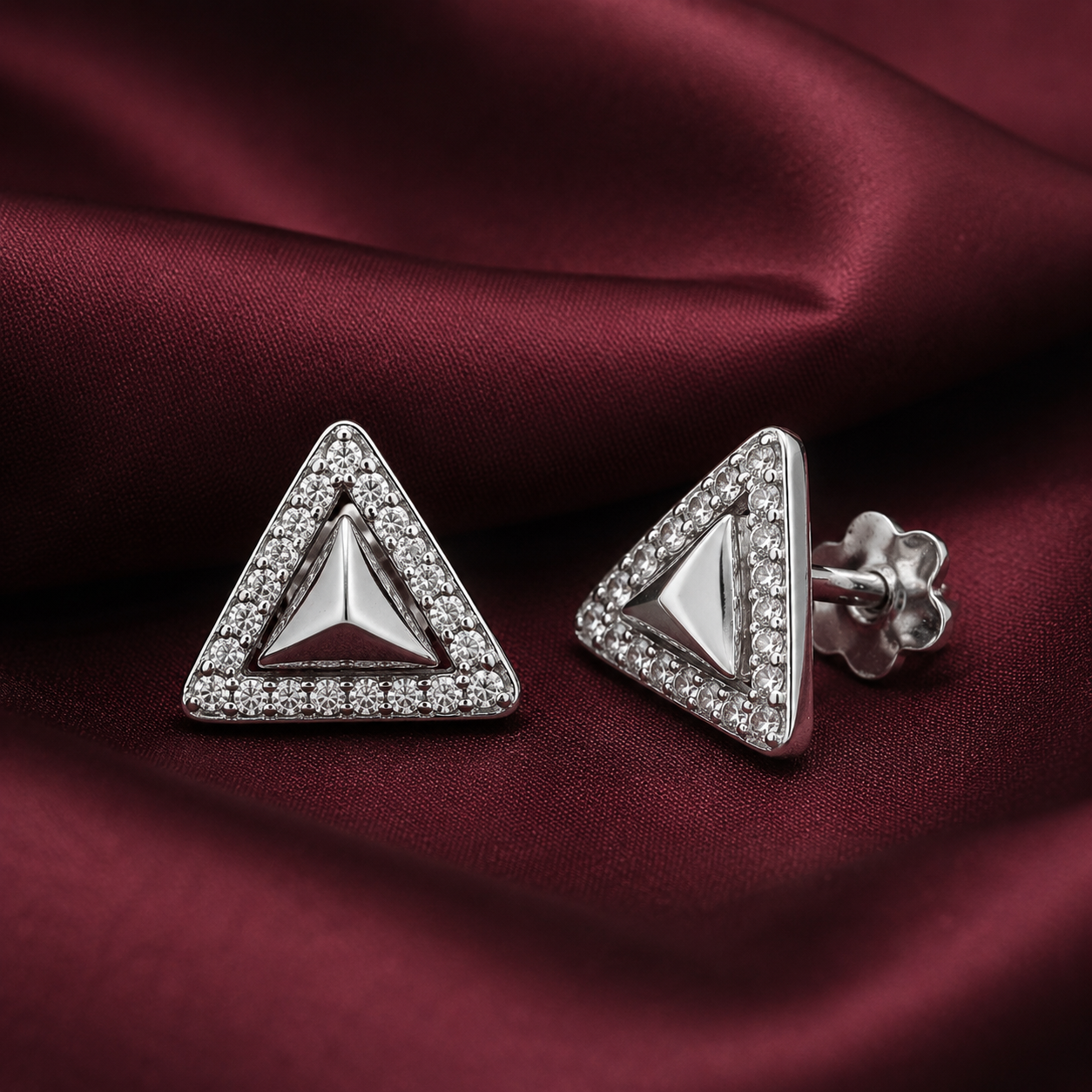 Elara Triangle Studs in Sterling SIlver with Moissanite
