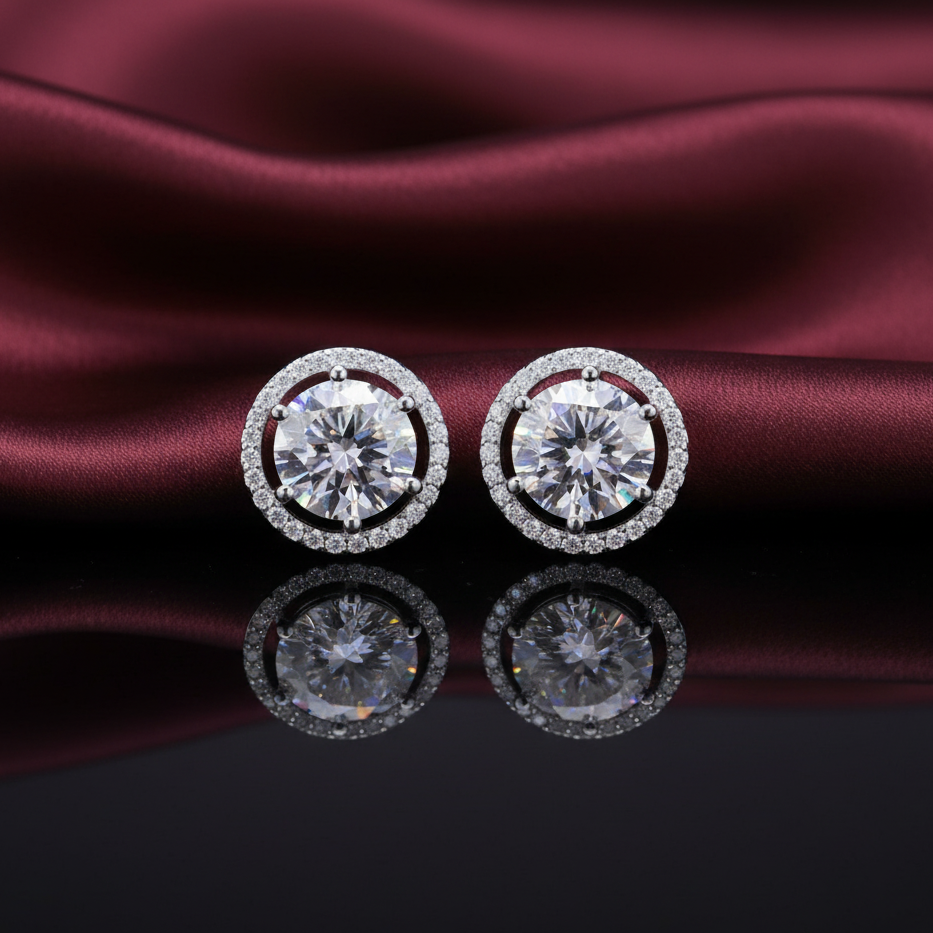 Round Brilliant Moissanite Silver Studs for daily wear
