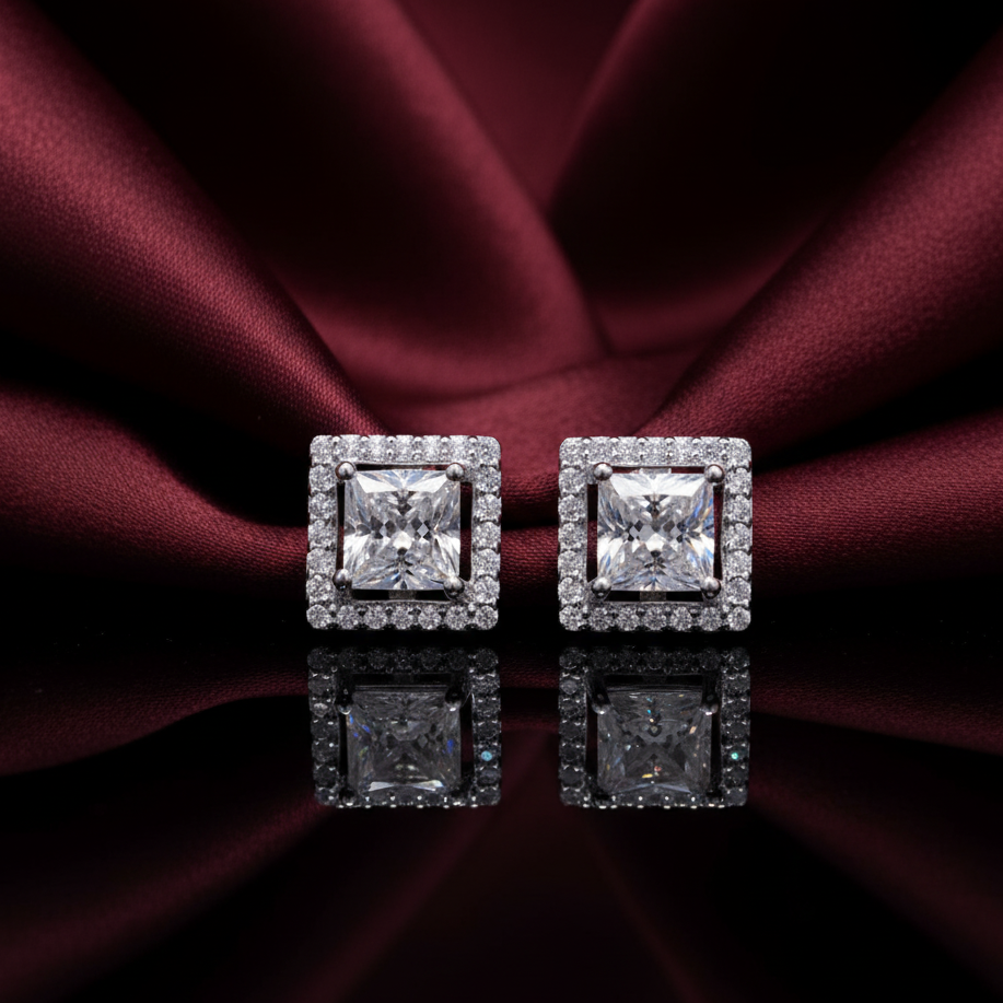 Timeless Square Brilliance Sterling Silver Moissanite Studs