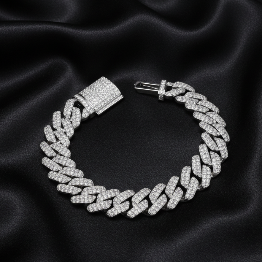 Moissanite Cuban Bracelet in Sterling Silver for him