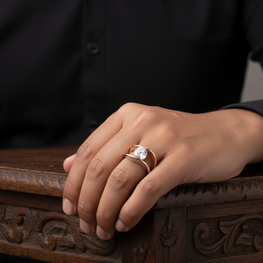 Moissanite Semi Mount Ring for him in Silver