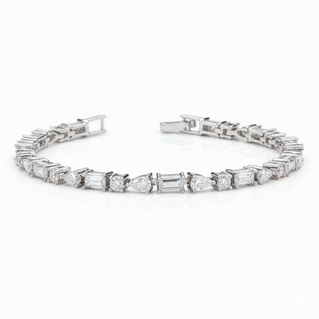 Asymmetrical Eternity Moissanite Bracelet in 925 Silver
