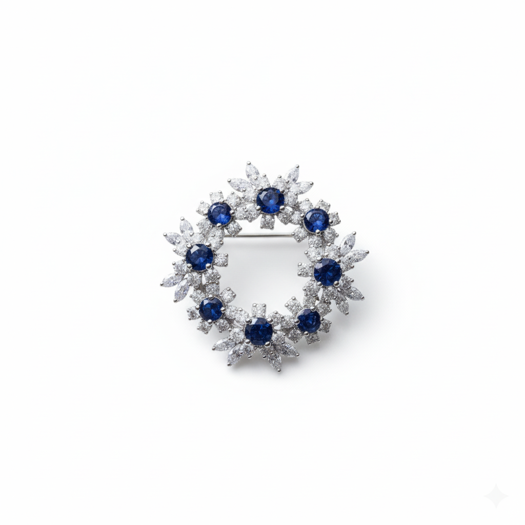 Round Blue Stone Moissanite Brooch for Men