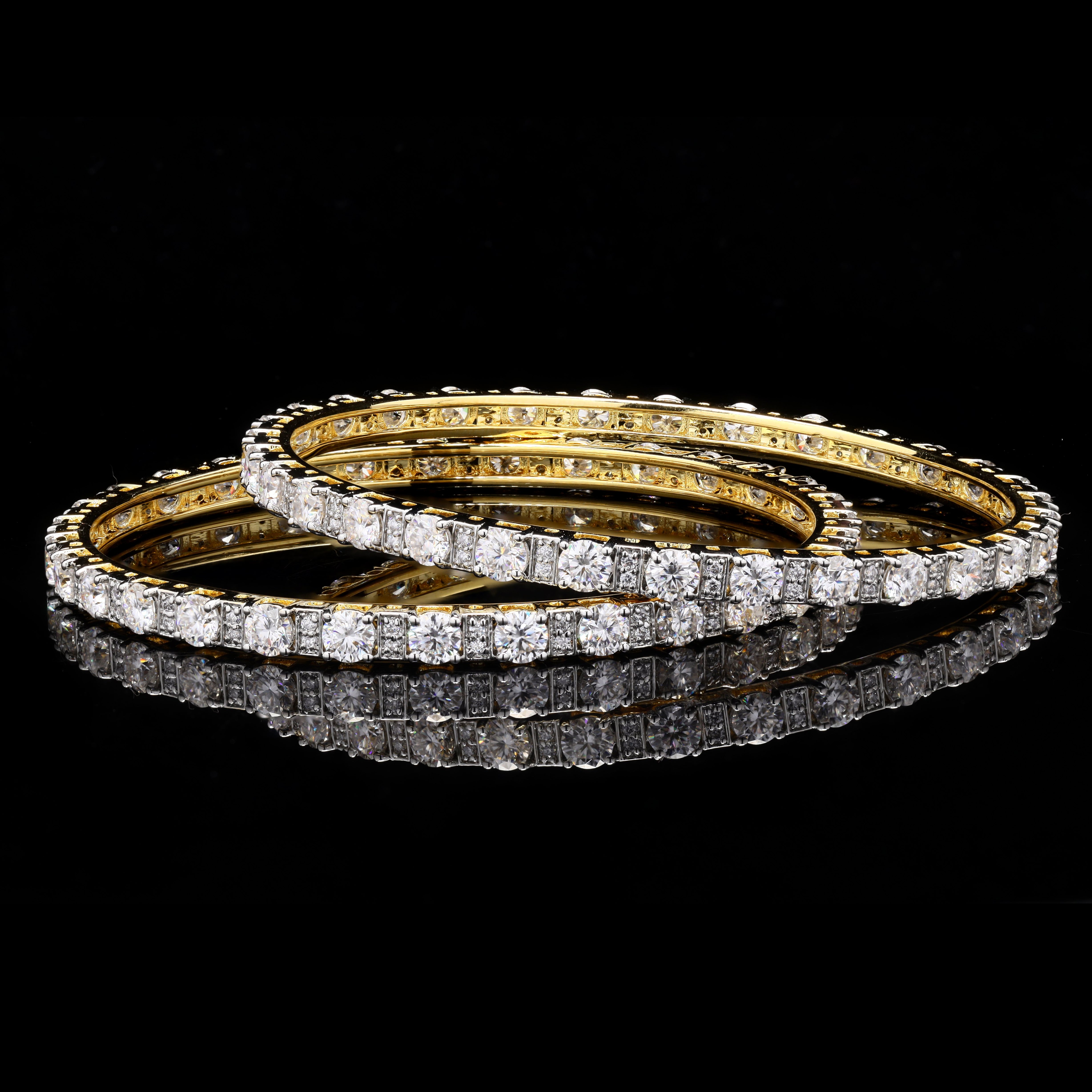 Traditional Gold Rhodium Moissanite Bangles in Silver