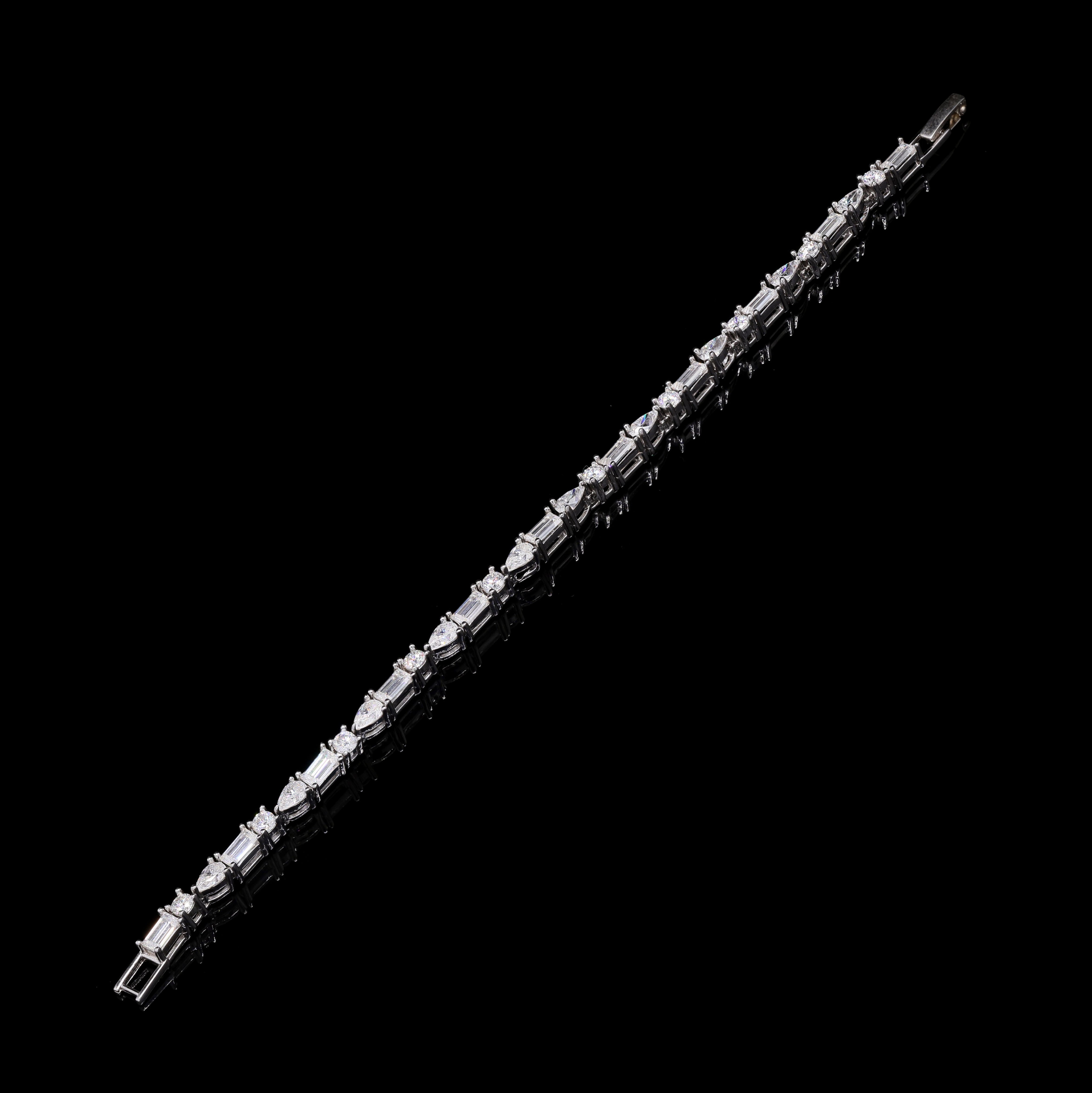 Asymmetrical Eternity Moissanite Bracelet in 925 Silver