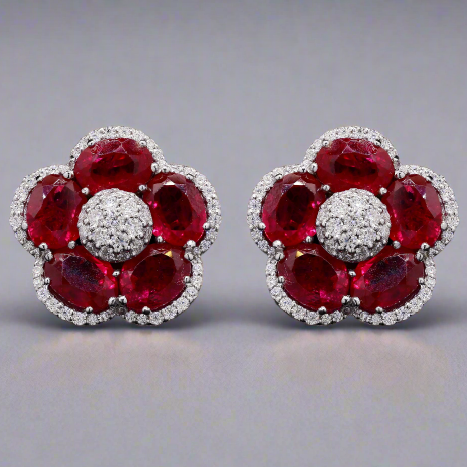 Lab-Created Gemstone Floral studs Earrings with Moissanite in 925 Silver