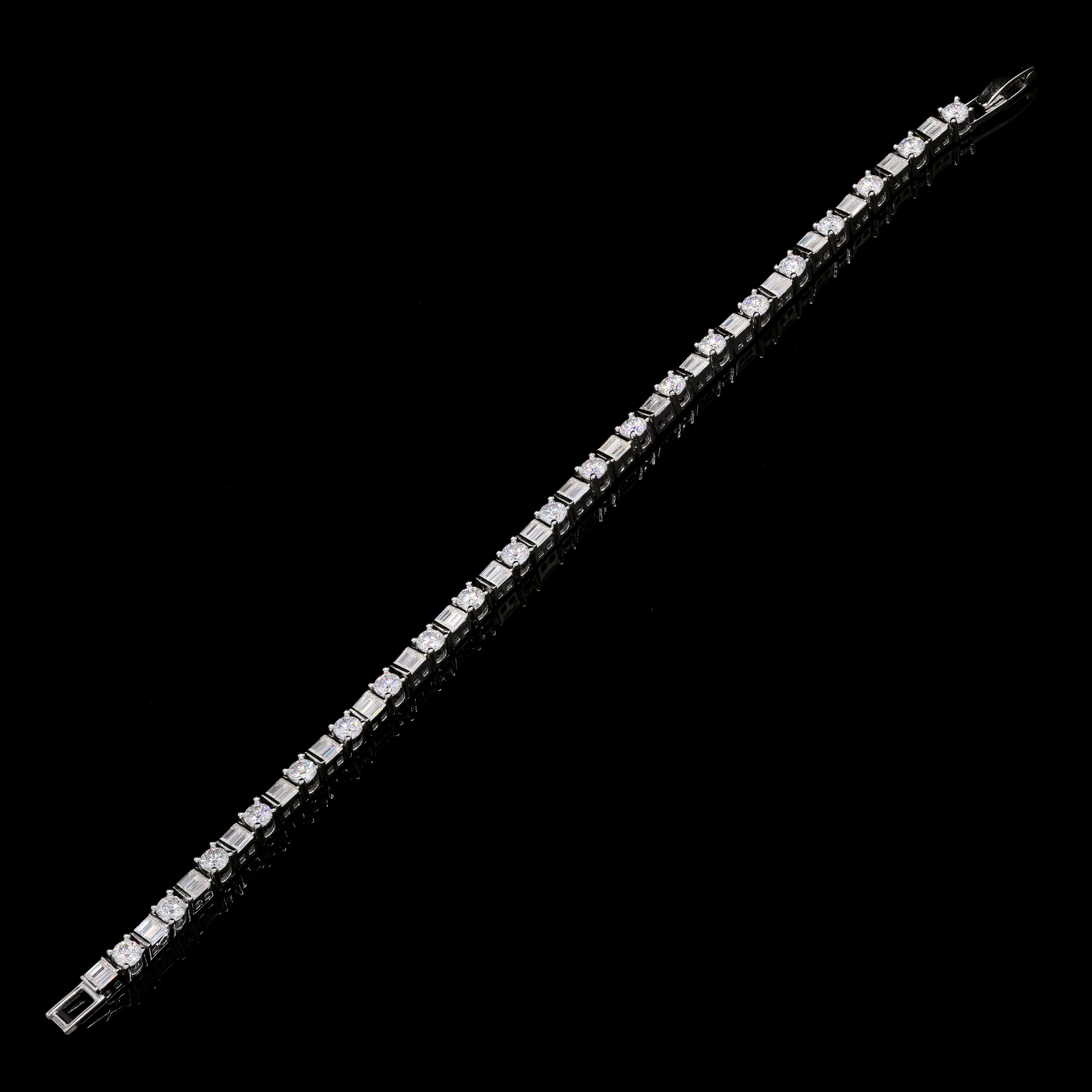 Emerald & Round Eternity Bracelet in Moissanite with Silver