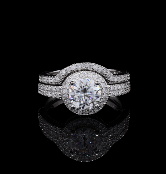 2 in 1 halo Engagement Ring Set