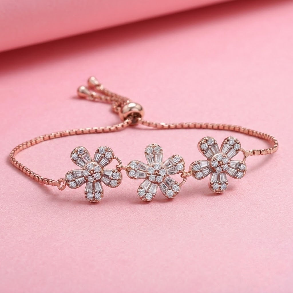 Rose Gold Flower Bracelet in Moissanite with 925 Silver