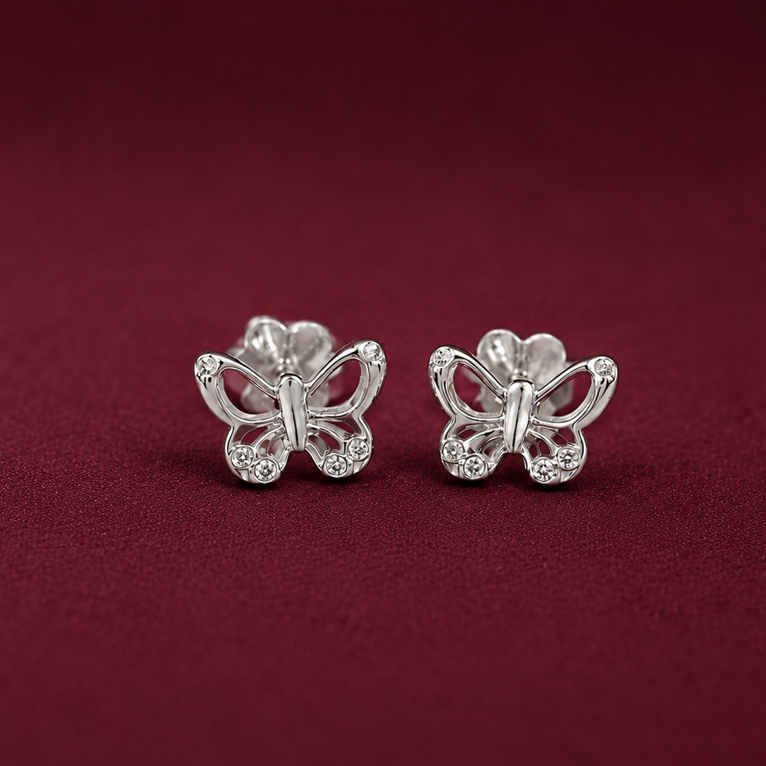 Mini Butter Studs For Kids in Sterling Silver with Moissanite