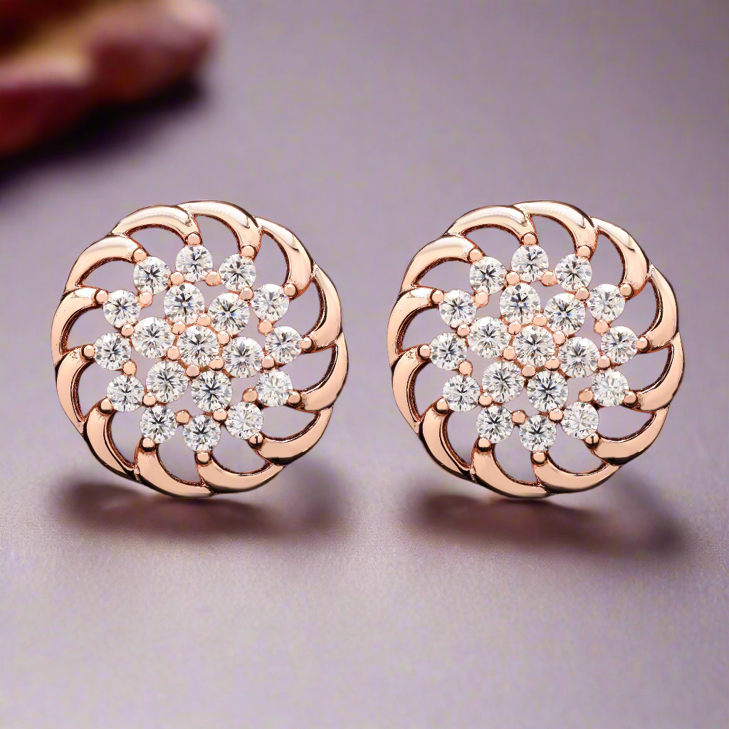 Daily Wear Moissanite Silver Stud Earrings in Rose Gold Rhodium