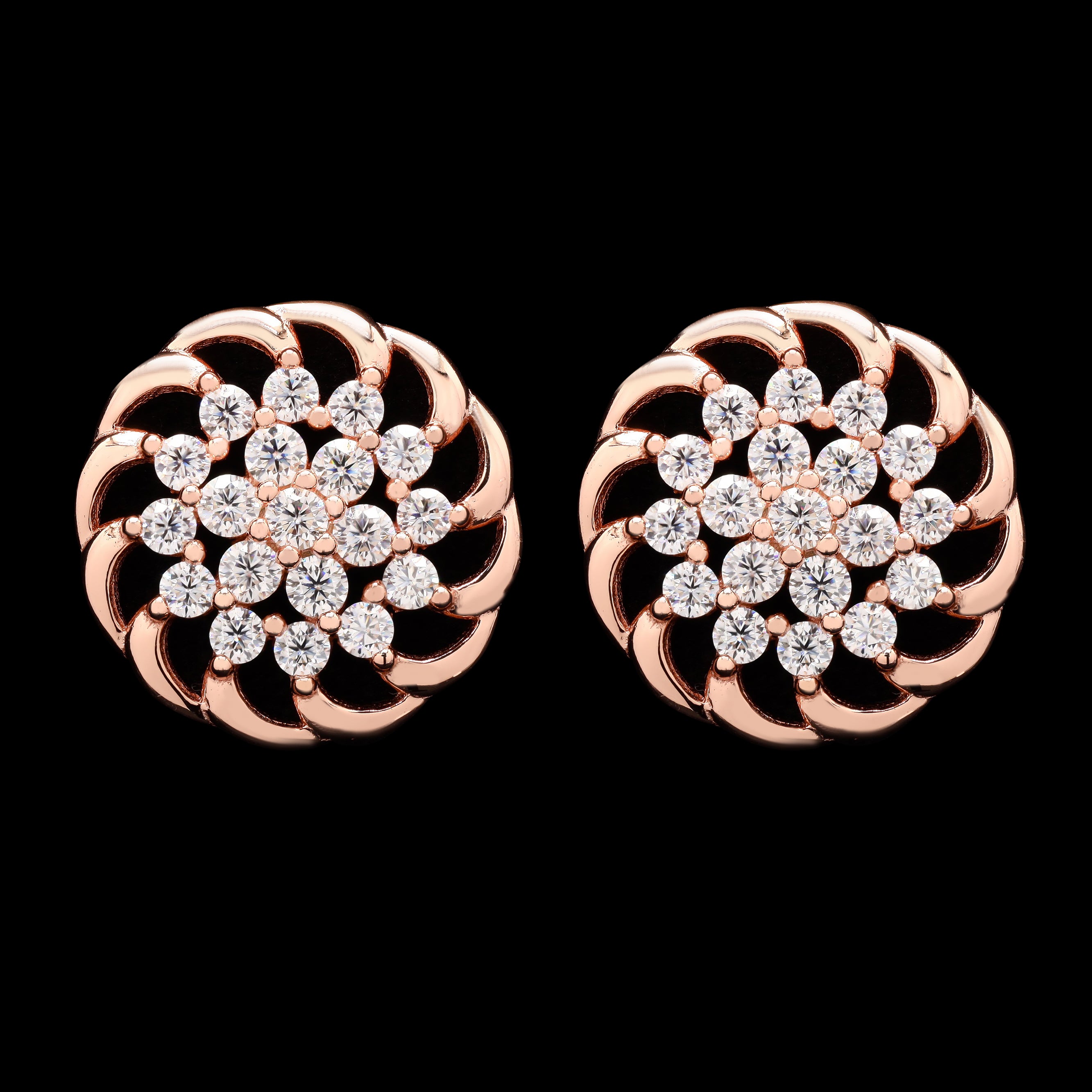Daily Wear Moissanite Silver Stud Earrings in Rose Gold Rhodium
