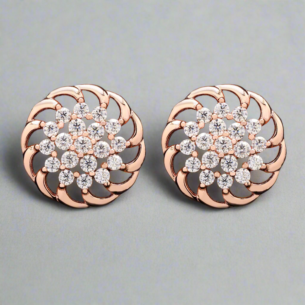 Daily Wear Moissanite Silver Stud Earrings in Rose Gold Rhodium
