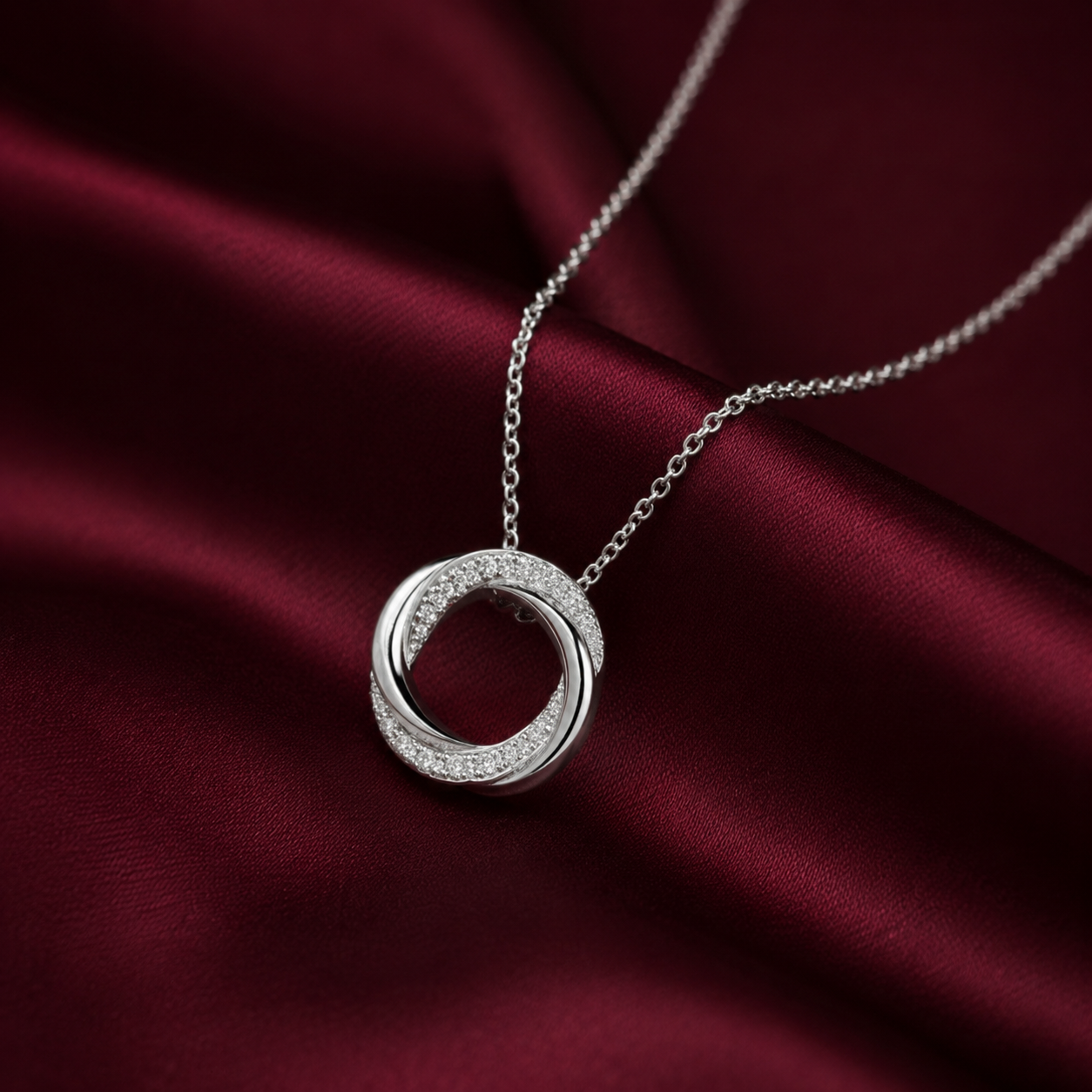 Twisted Round Moissanite Pendant in Sterling SIlver with Moissanite