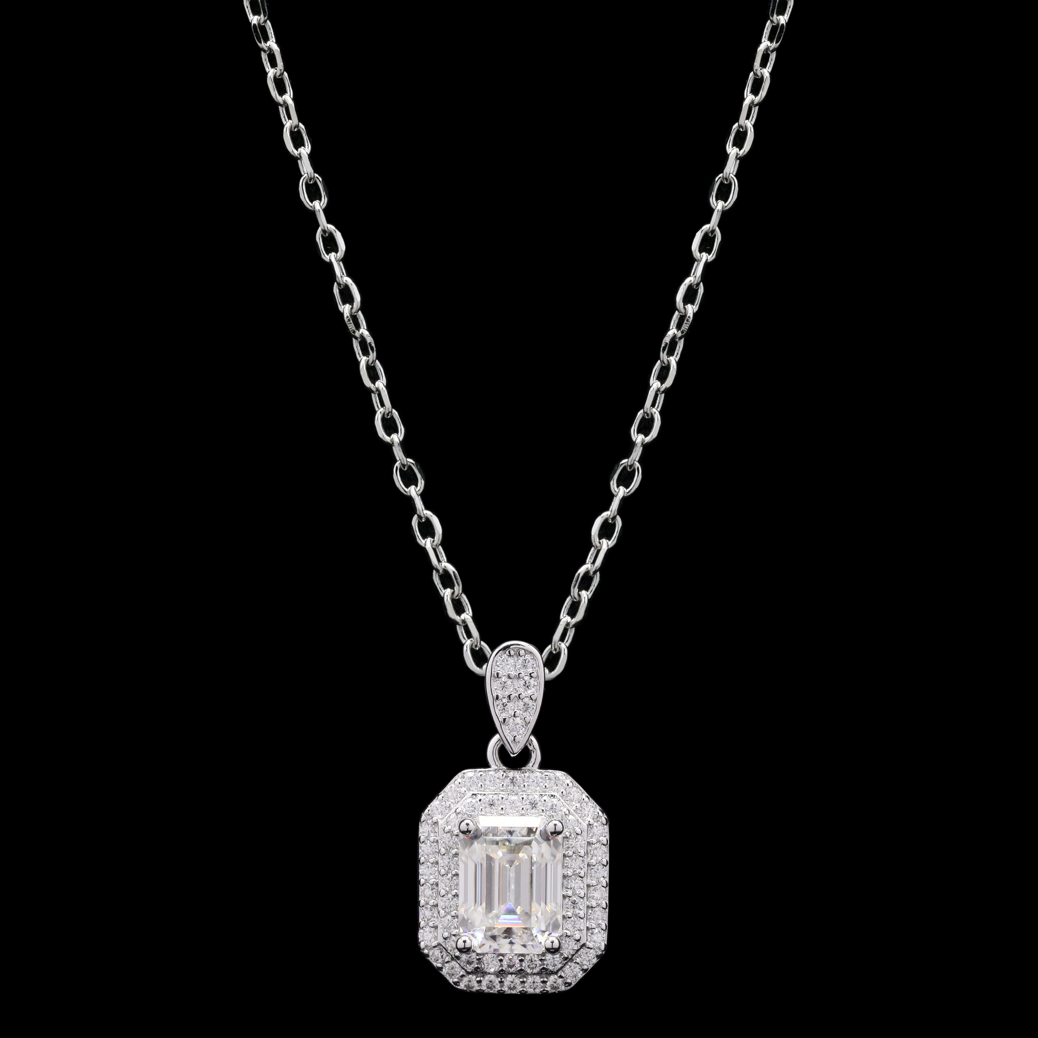 Delicate sparkle baguette Pendant in Moissanite with Silver