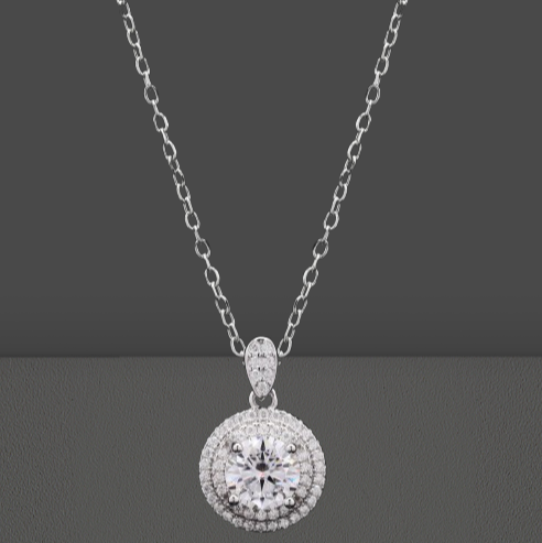 Marvelous Moissanite Round center Pendant in Silver