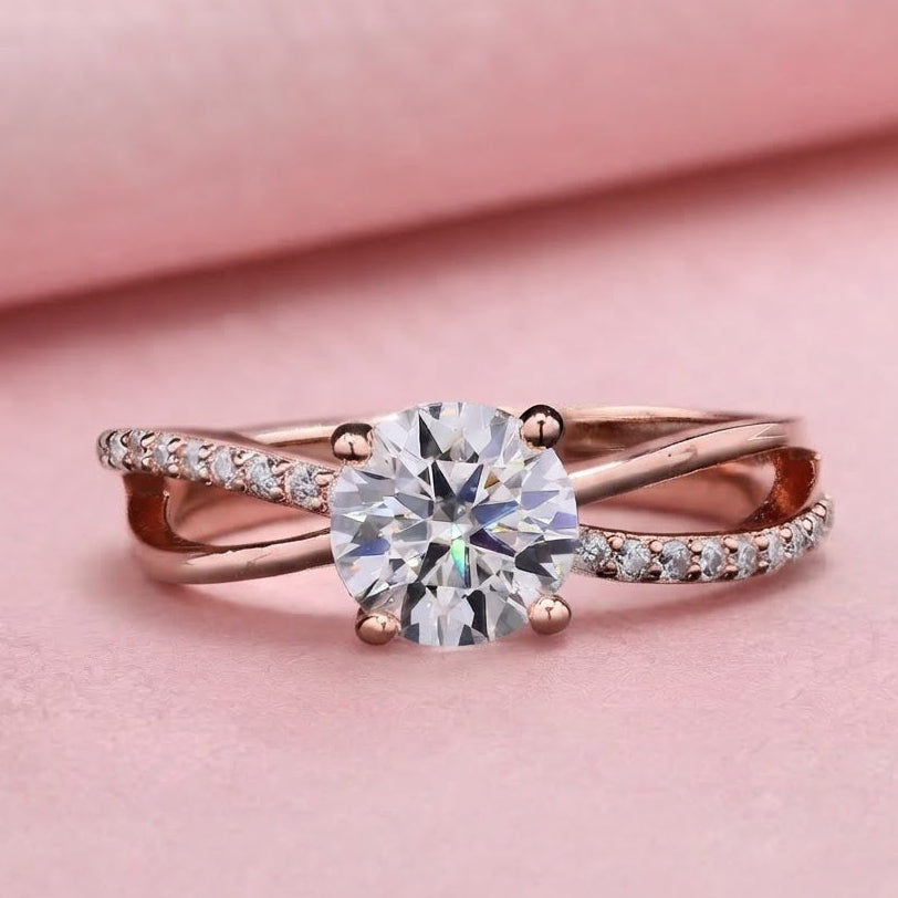 Galaxy Rose Gold Solitaire Ring with Sterling Silver and Moissanite